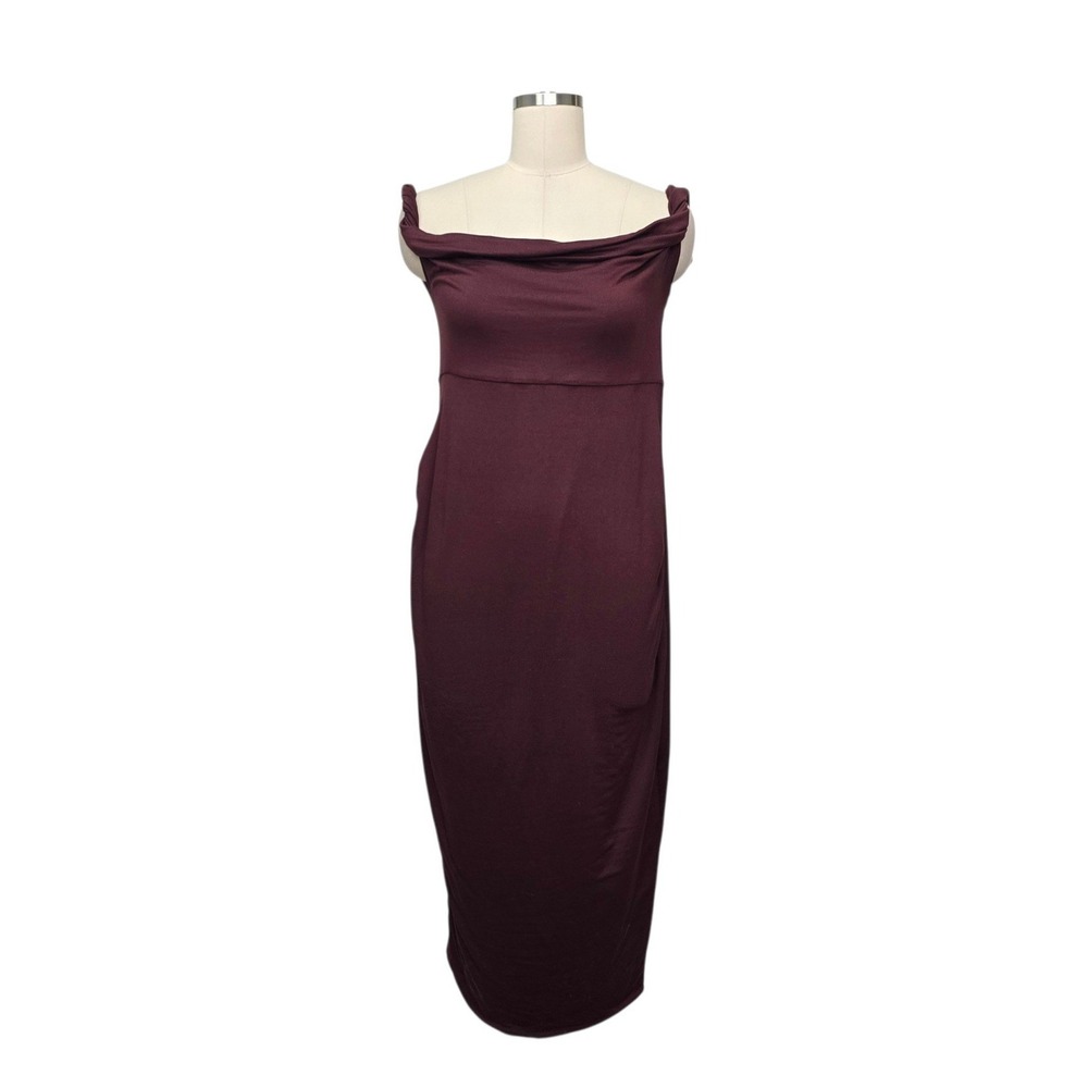 Club L London Salome Chocolate Brown Twisted Asymmetric Maternity Midi Dress 12